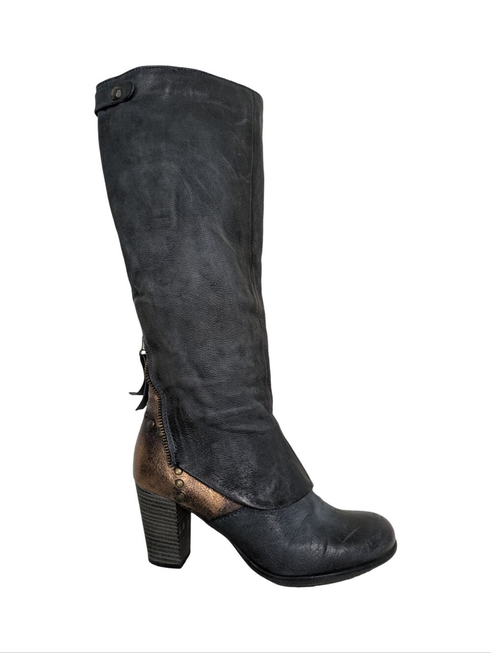 Mjus Tall Blue Leather & Bronze Contrast Knee High Boot